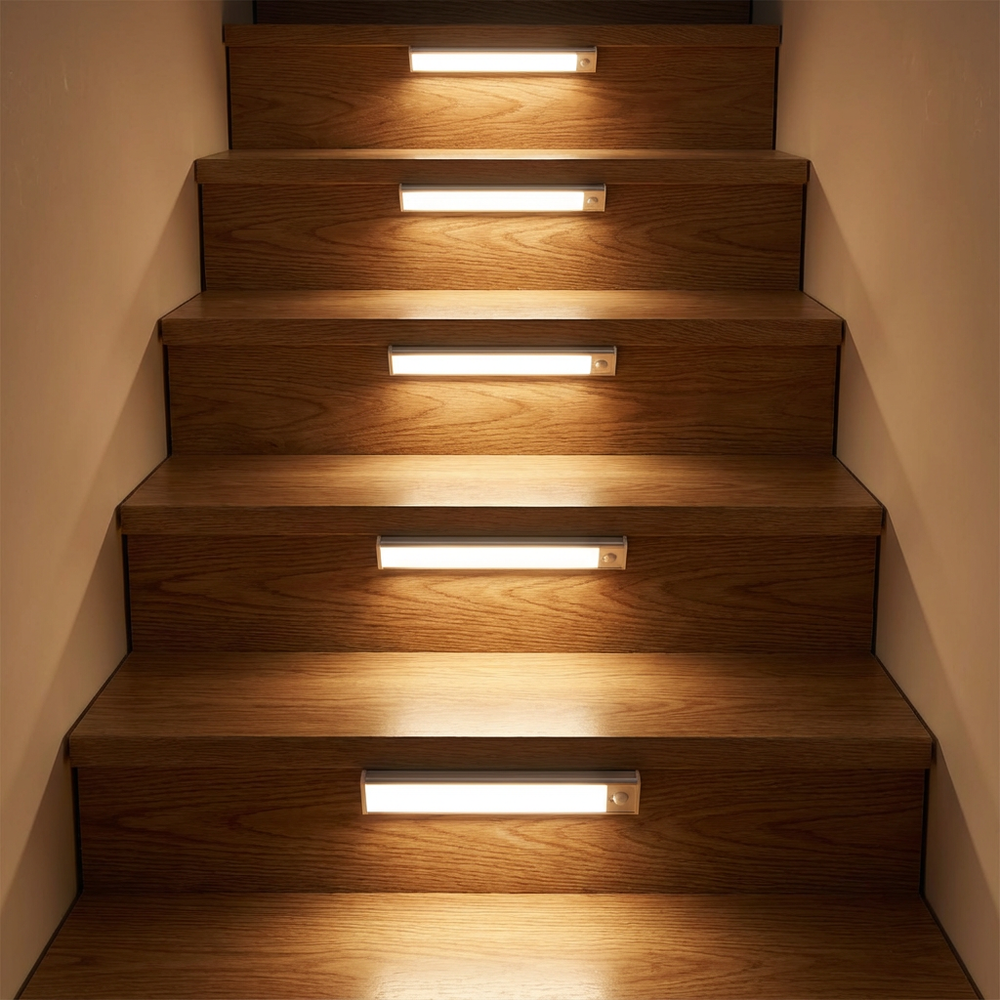 Lampe placard LED rechargeable avec détection de mouvement, lumière dimmable pour rangement.