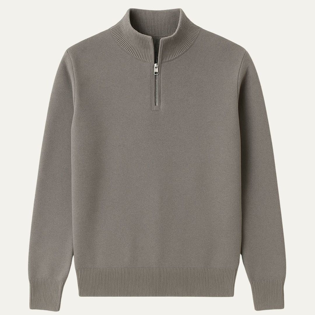 Pull homme zippé pour l'hiver, col montant, style élégant et décontracté.