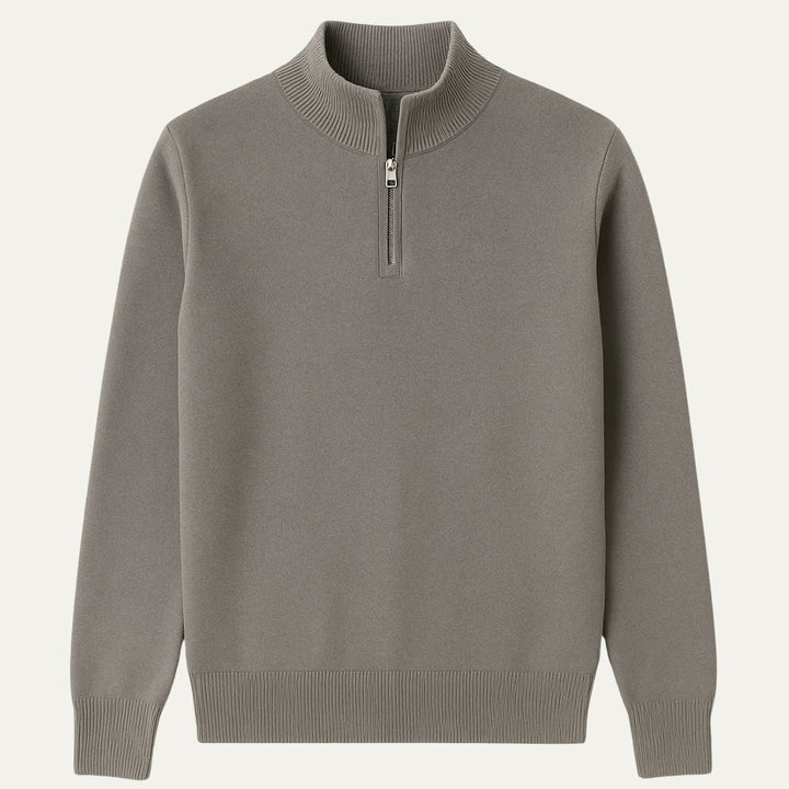 Pull homme zippé pour l'hiver, col montant, style élégant et décontracté.