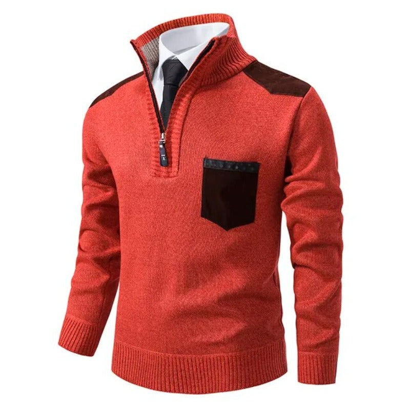 Texture douce d'un pull tricoté homme à demi-fermeture éclair. Chaleur et style pour les saisons froides.