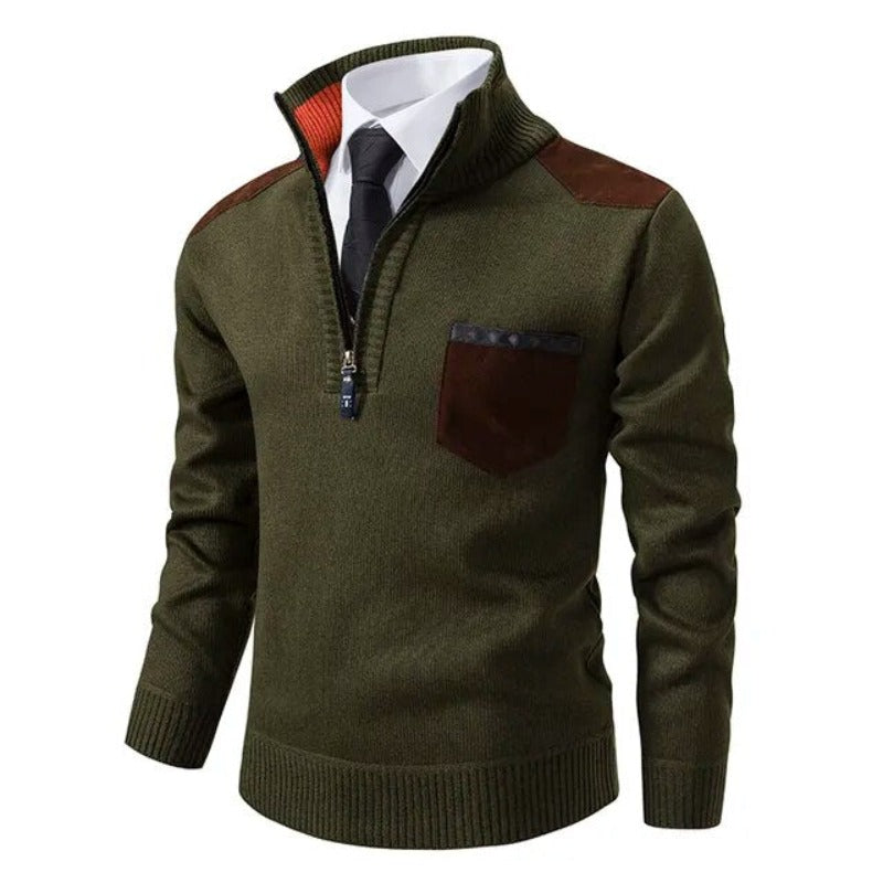 Chandail homme confortable en maille douce pour l'hiver, doté d'une poche pratique et d'un demi-zip.