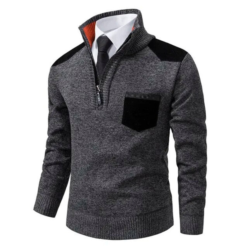 Pull homme coupe classique en maille élégante avec demi-zip. Parfait pour la mode masculine décontractée.
