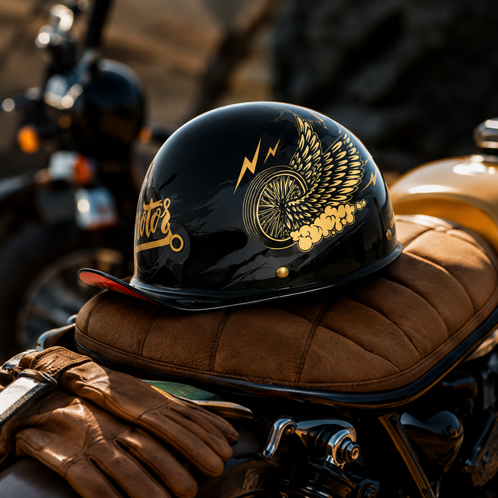 Casque moto PulseCap noir, protection demi-jet stylée, confort longue durée.