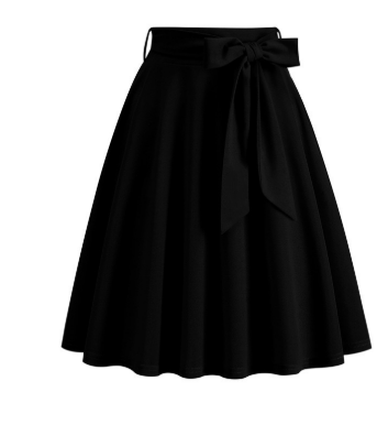 Jupe midi A-line femme élégante, taille haute, avec un nœud latéral chic. Parfaite pour le printemps/été.
