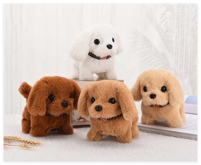 Chiot interactif marron réaliste, compagnon en peluche doux et réactif pour enfants.