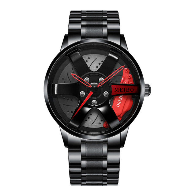 Accessoire mode homme: montre sportive élégante, cadran chronographe, inspiration automobile.
