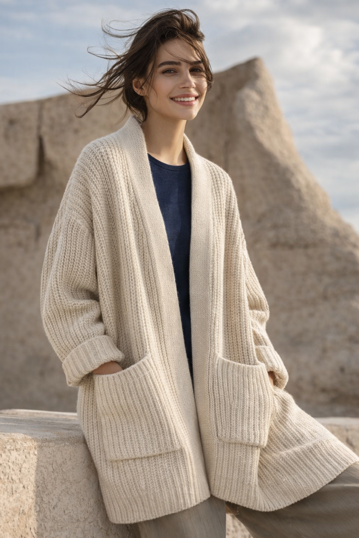 Gilet long Irene pour femme, doux et élégant, parfait pour l'automne-hiver.