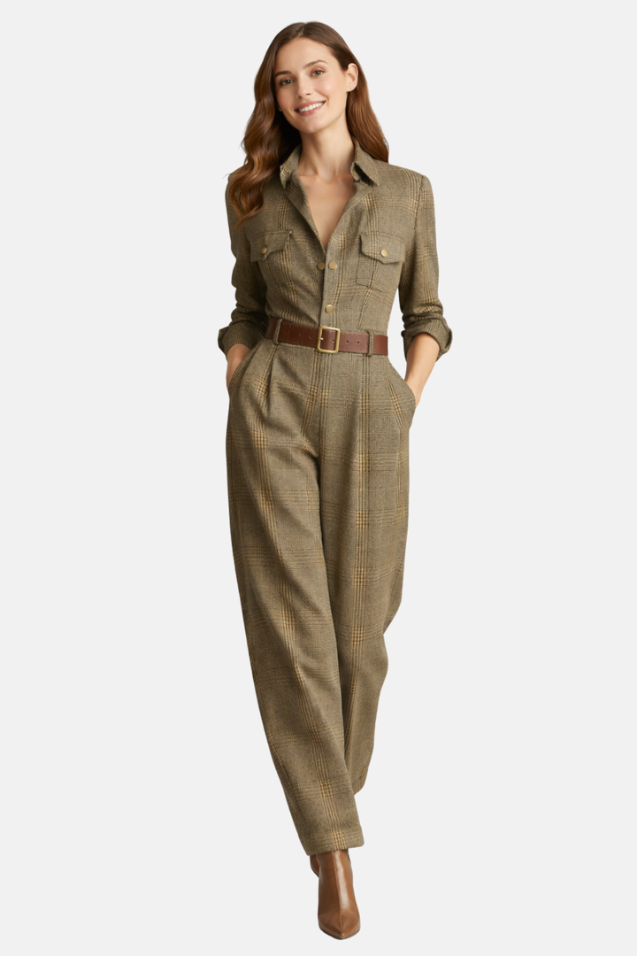 Combinaison cintrée femme Céleste marron noisette, élégante et moderne pour un style intemporel.
