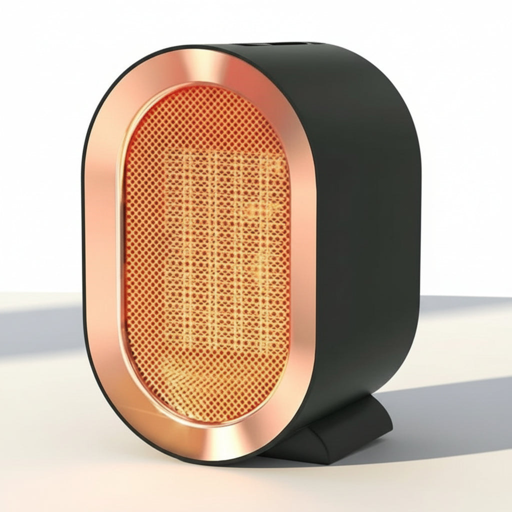 Chauffage d'appoint électrique portable blanc avec thermostat réglable, parfait pour réchauffer maison ou bureau.