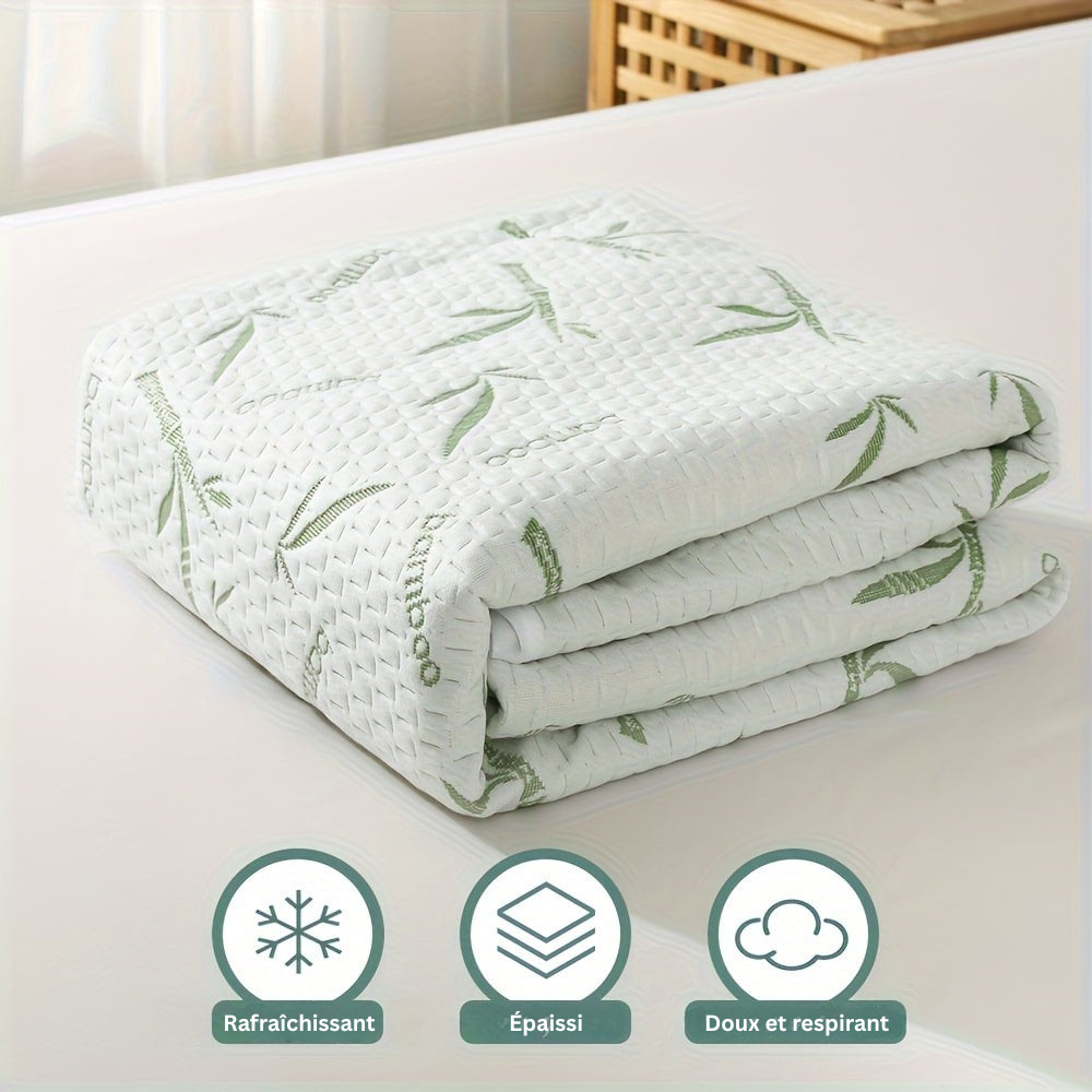 Protège-matelas en bambou rafraîchissant, idéal pour une literie saine et hypoallergénique.