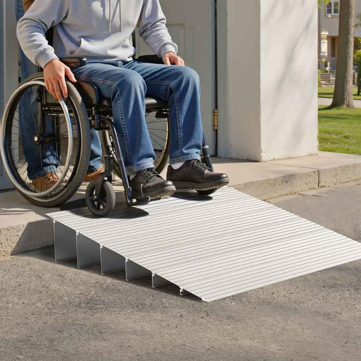 Rampe d'accès de seuil antidérapante PMR, fauteuil roulant, chariot. Idéale maison, garage, extérieur.