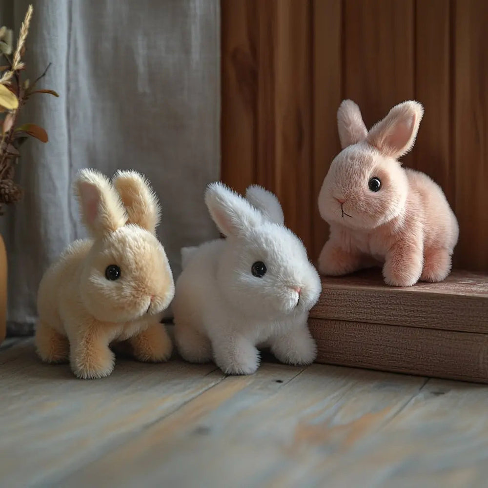 Lapin jouet interactif ultra-réaliste, pelage doux et mouvements fidèles, parfait compagnon pour enfant.