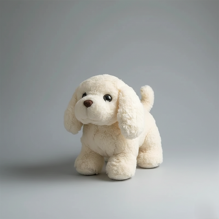 Enfant joue avec son chiot robot interactif, compagnon réaliste et fidèle pour des heures de plaisir.