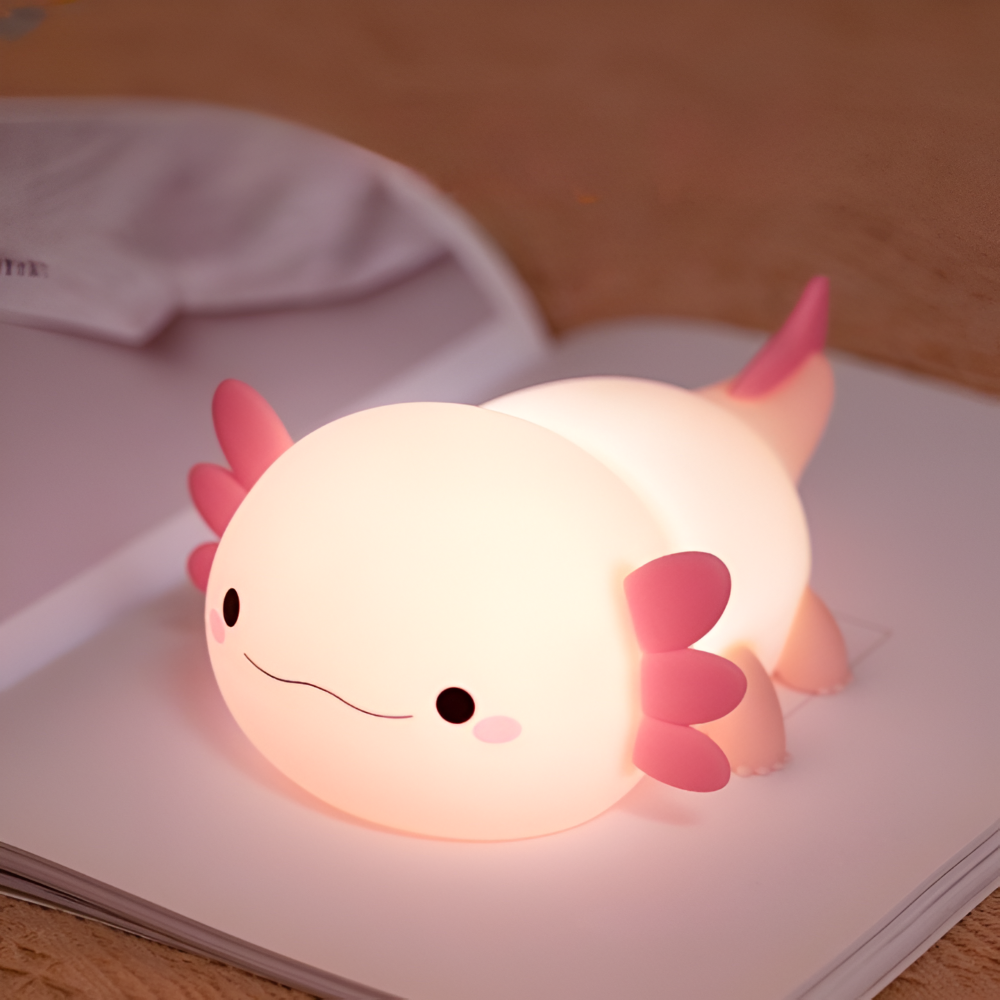 Veilleuse axolotl en silicone pour enfant, rechargeable, lampe de nuit LED douce portable pour chambre.
