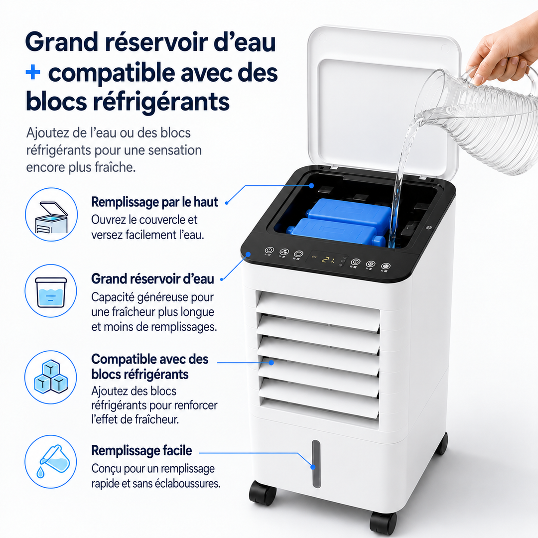 Petit refroidisseur d'air portable, apporte fraîcheur et confort où que vous soyez.
