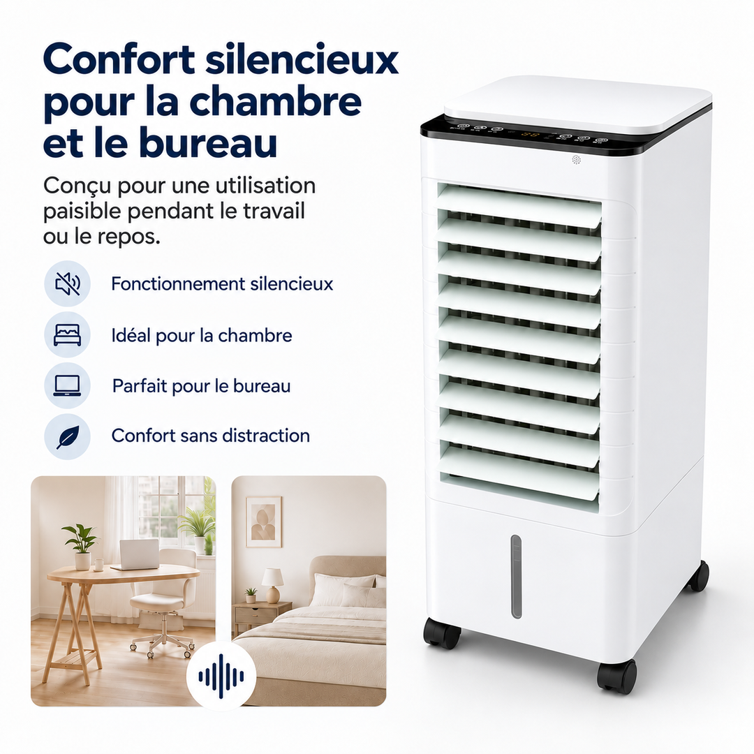 Refroidisseur d'air de bureau, conception moderne, ventilateur puissant pour un été frais.