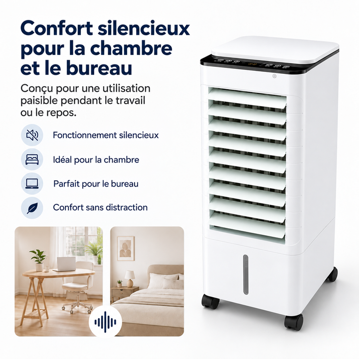 Refroidisseur d'air de bureau, conception moderne, ventilateur puissant pour un été frais.