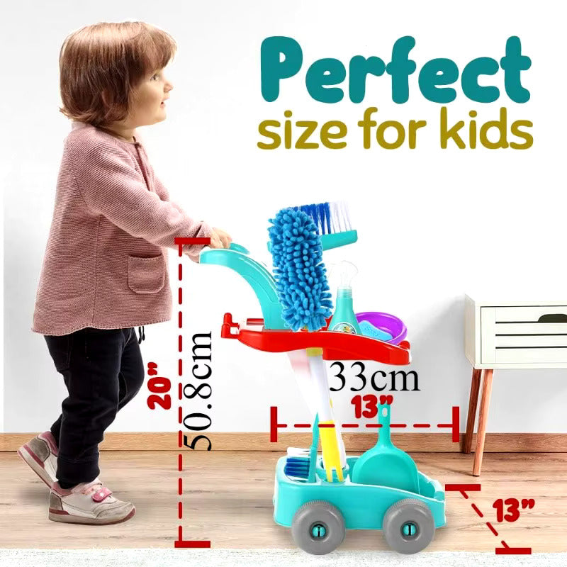 Kit de nettoyage ludique pour enfant, comprenant balai enfant et accessoires, stimulant l'apprentissage.