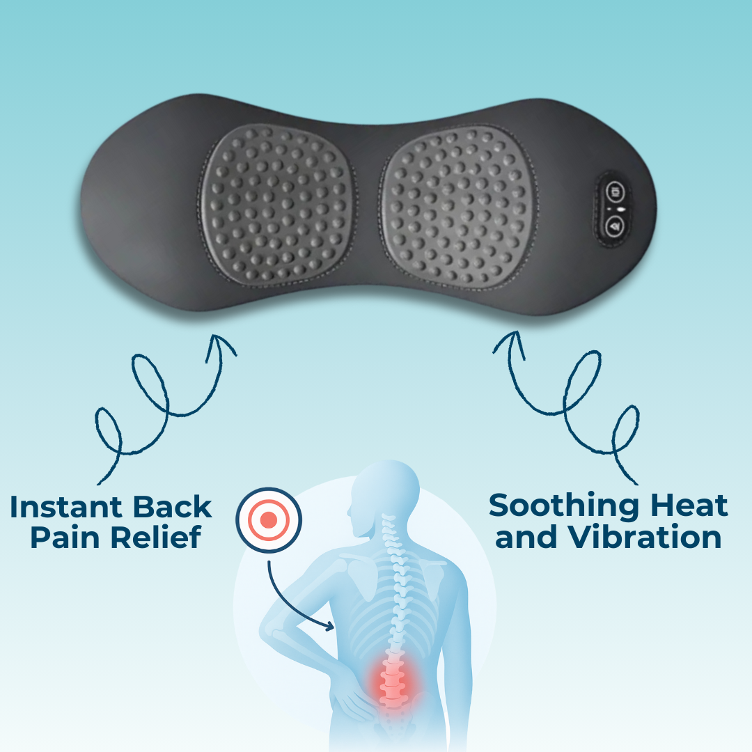Masseur dorsal chauffant 3-en-1 portable, soulagement rapide sciatique et lombaire.