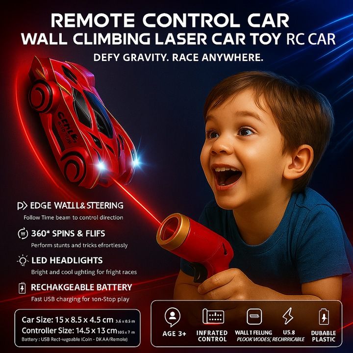 Voiture télécommandée laser murale défiant la gravité, avec des lumières LED brillantes, cadeau enfant.