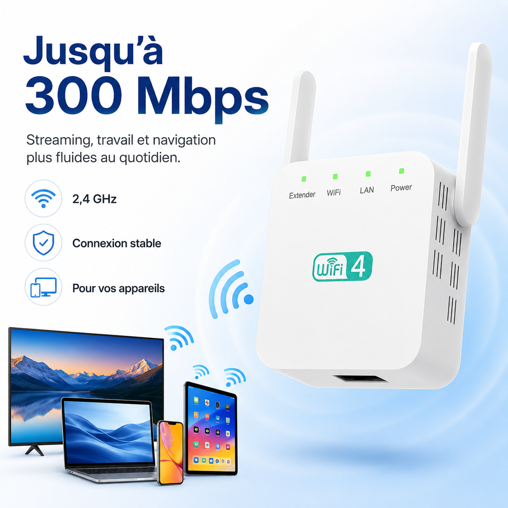 Amplificateur WiFi puissant pour une connexion réseau optimale et stable dans la maison.