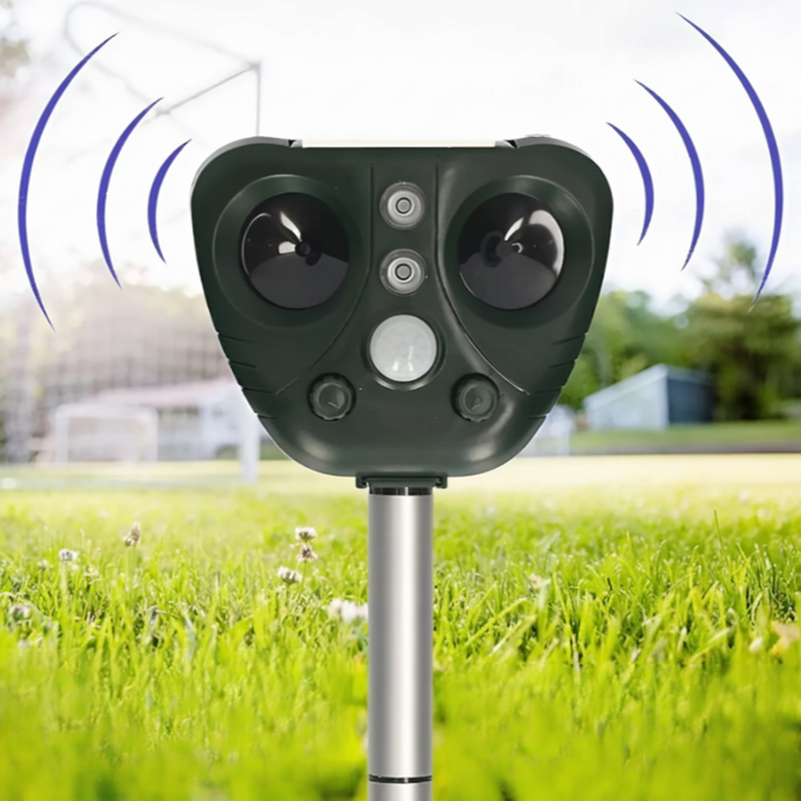 Répulsif oiseaux solaire ultrasonique pour jardin. Protection écologique anti-nuisibles extérieur autonome.