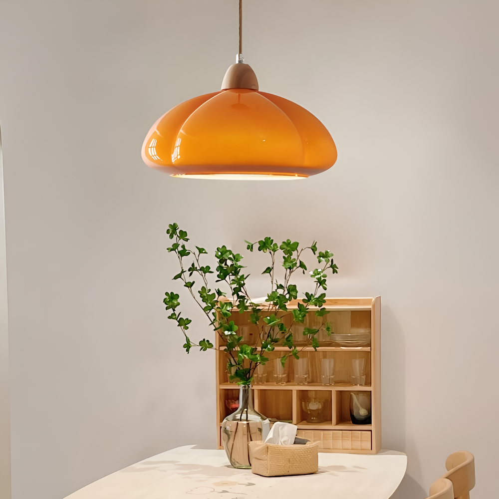 Plafonnier suspension vintage nordique, éclairage doux et chaleureux pour salle à manger ou cuisine.