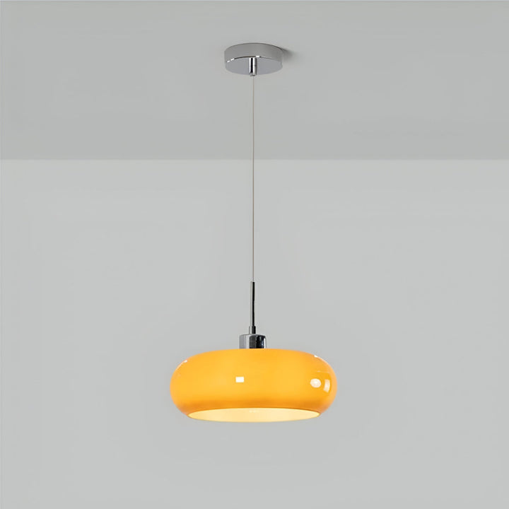 Lampe suspendue CircaForma, verre soufflé, lumière dimmable, décoration salon élégante.