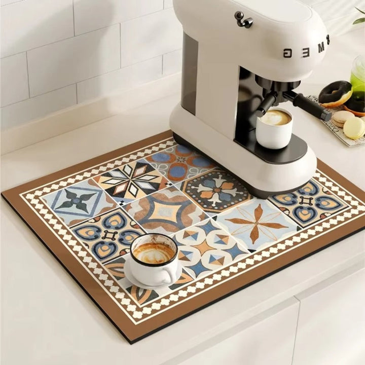 Tapis de cuisine antidérapant pour machine à café. Absorbant, parfait pour comptoir, style rétro.