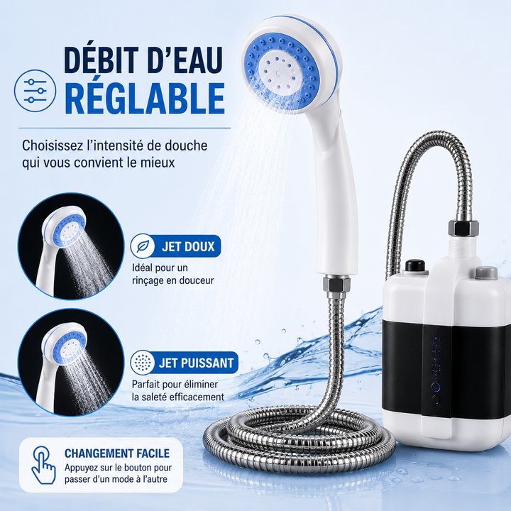 Nettoyage facile d'un chien avec la douche portable RinseSplash, parfaite pour animaux et extérieur.