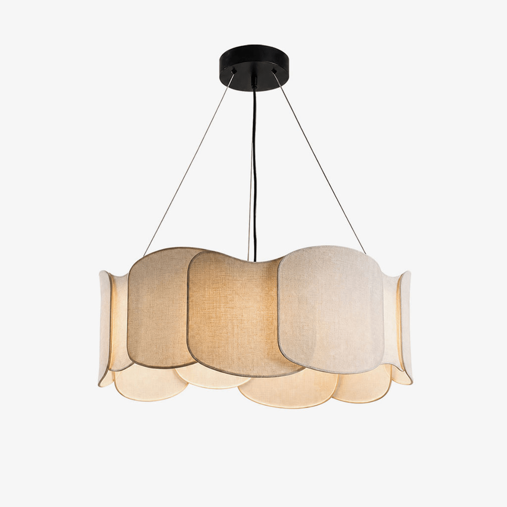 Suspension design "nuage" en tissu beige, parfaite pour un éclairage doux et moderne.