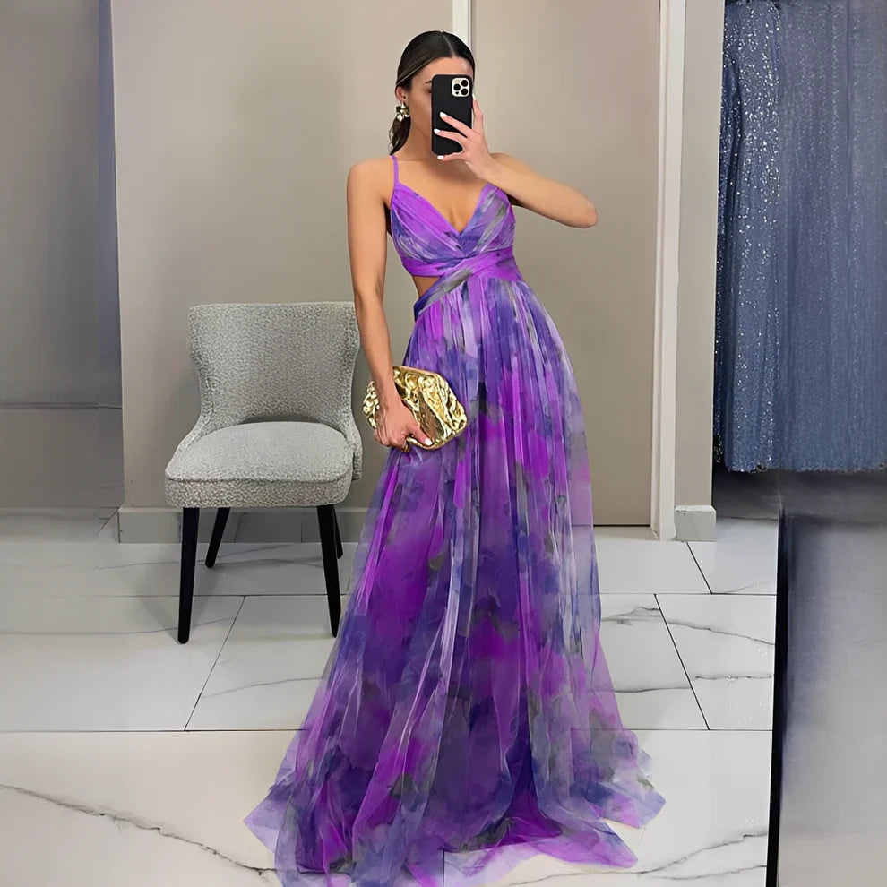 Robe longue fluide femme à motif floral élégant, confortable pour le quotidien ou des événements.