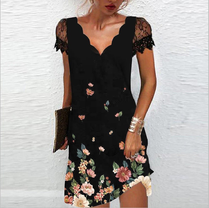 Superbe robe midi femme à col V et manches courtes. Confortable pour le bureau, parfaite pour soirée ou cocktail.