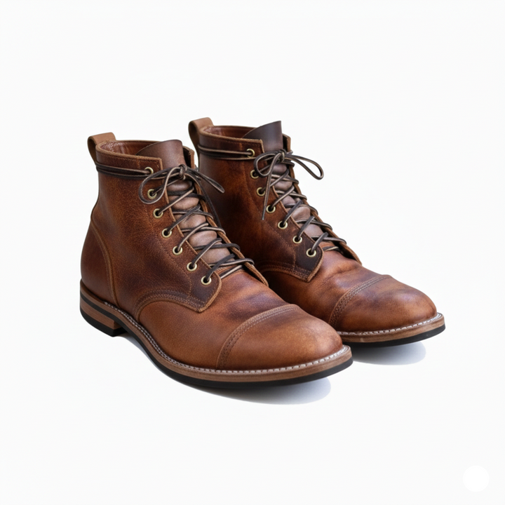 Bottes montantes homme marron à lacets Heritage, élégantes et polyvalentes pour un look automne-hiver chic.