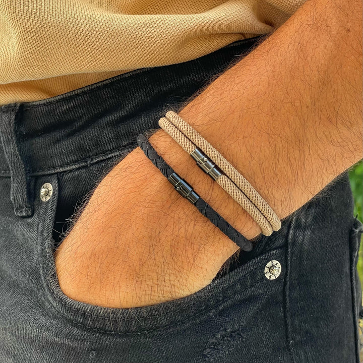 Bracelet magnétique marron en corde de Milan, unisexe, parfait pour un look quotidien ou d'aventure.