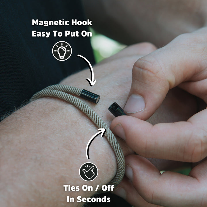 Accessoire mode: bracelet magnétique en corde de Milan marron, unisexe, élégant pour homme femme.