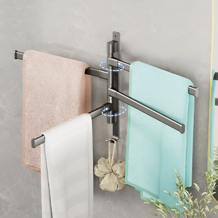 Organisation efficace avec ce porte-serviettes mural pivotant en aluminium.