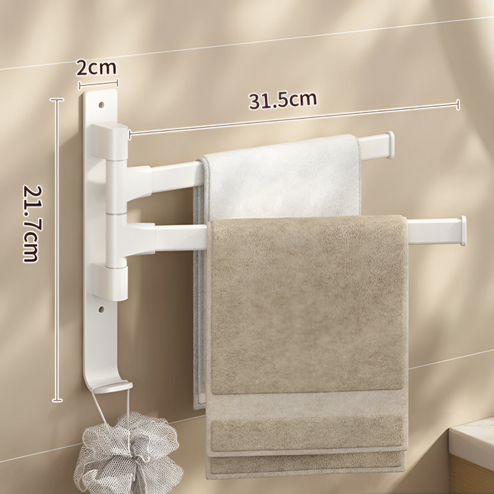 Gain de place pour votre salle de bain avec ce porte-serviettes mural rotatif.