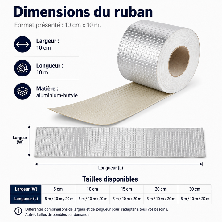 Ruban adhésif ultra-puissant pour étanchéité. Réparation durable toiture, murs, piscines, extérieur.