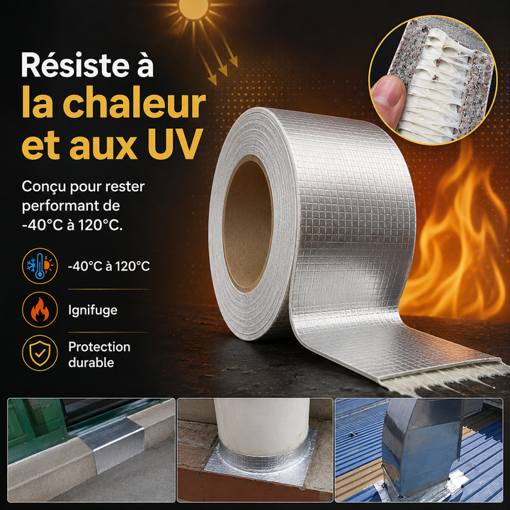Ruban de scellement étanche pour toits, murs. Adhésif puissant pour piscines, isolation, réparation extérieure.