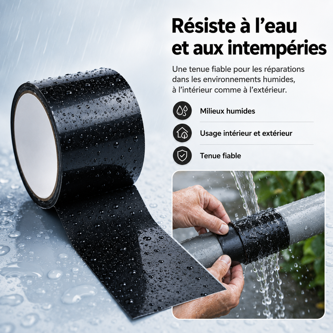 Ruban de réparation étanche pour tuyaux. Adhésif puissant contre les fuites et fissures maison/extérieur.