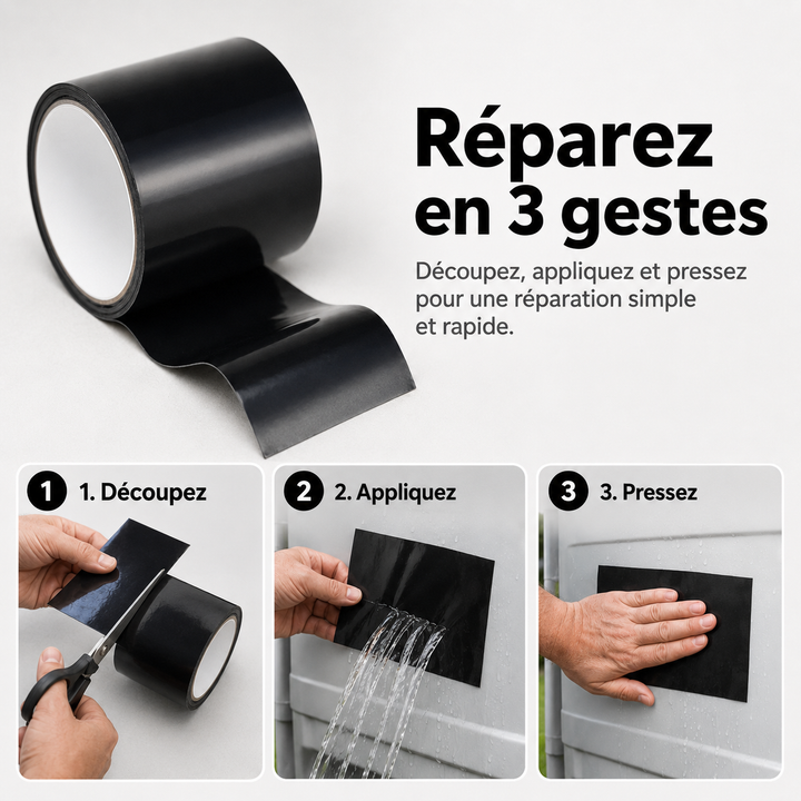 Ruban de réparation toiture, étanche et ultra-adhésif. Solution rapide pour fuites et fissures extérieures.