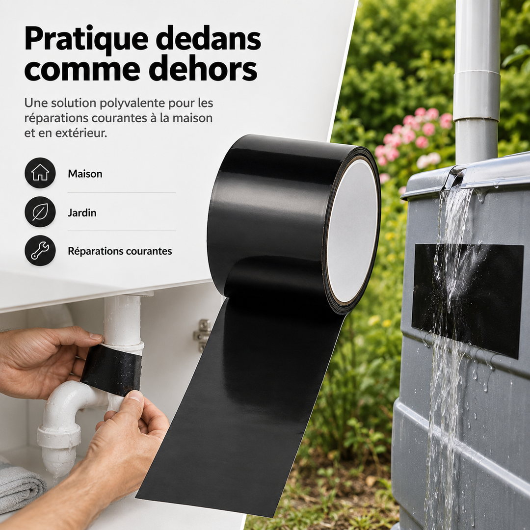 Ruban de scellement polyvalent, étanche et adhésif. Idéal pour réparations maison, jardin et extérieur.