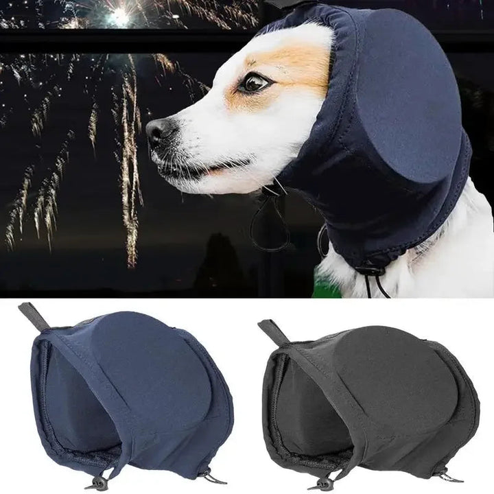 Casque réducteur de bruit en polyester pour chien, idéal anti-stress. Offre sérénité durant feux d'artifice ou orages.