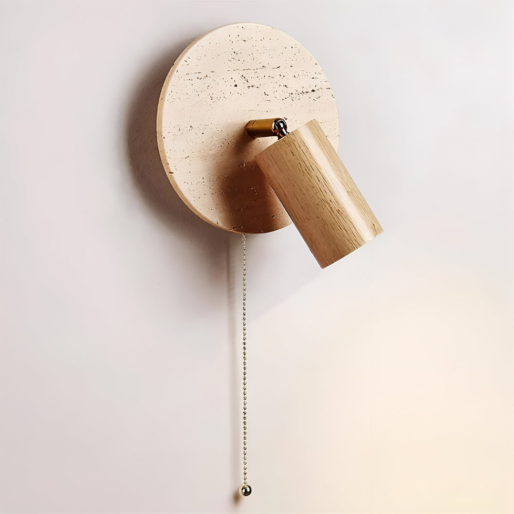 Applique murale LED ronde. Travertin, bois. Design moderne avec spot orientable. Lumière d'ambiance. [[lstfy-media:13]]