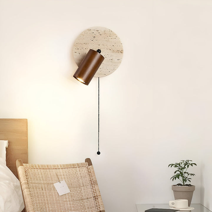 Lampe murale LED travertin et bois, lumière d'ambiance douce. Décoration murale moderne pour intérieur. [[lstfy-media:3]]