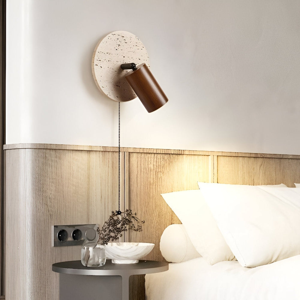 Éclairage intérieur LED, lampe murale ronde en bois et travertin. Spot orientable pour lumière d'ambiance. [[lstfy-media:7]]