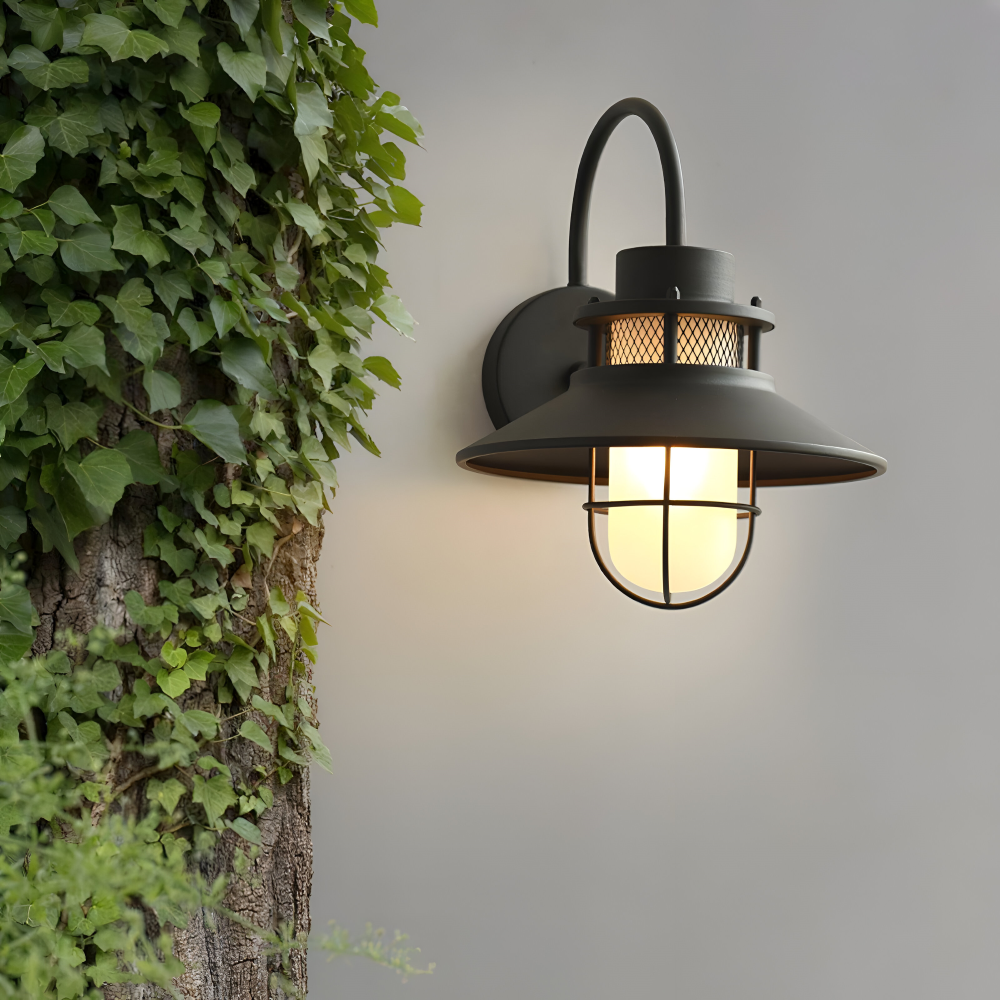 Lampe murale vintage industrielle noire, design rétro, idéale pour éclairage extérieur durable IP65.