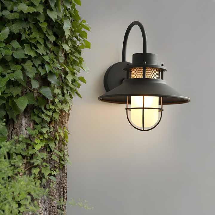 Lampe murale vintage industrielle noire, design rétro, idéale pour éclairage extérieur durable IP65.