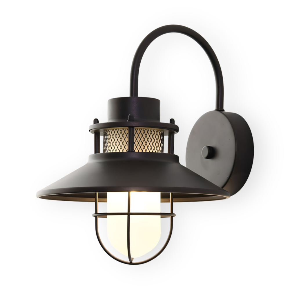 Applique murale noire IP65, style industriel vintage, luminaire robuste pour extérieur/intérieur.